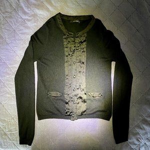 Mango MNG Suit Black Button Mixed Media Thin Knit Cardigan Size XS/S